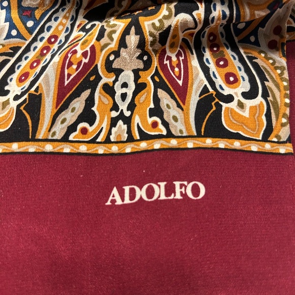Adolfo Vintage 100% Silk Paisley Scarf in Burgundy and Gold - Picture 2 of 2